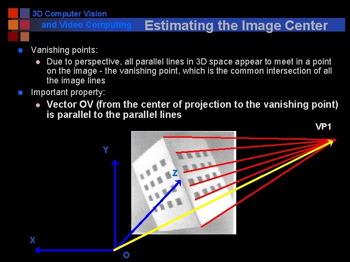 3 D Computer Vision and Video Computing n n Estimating the Image Center Vanishing