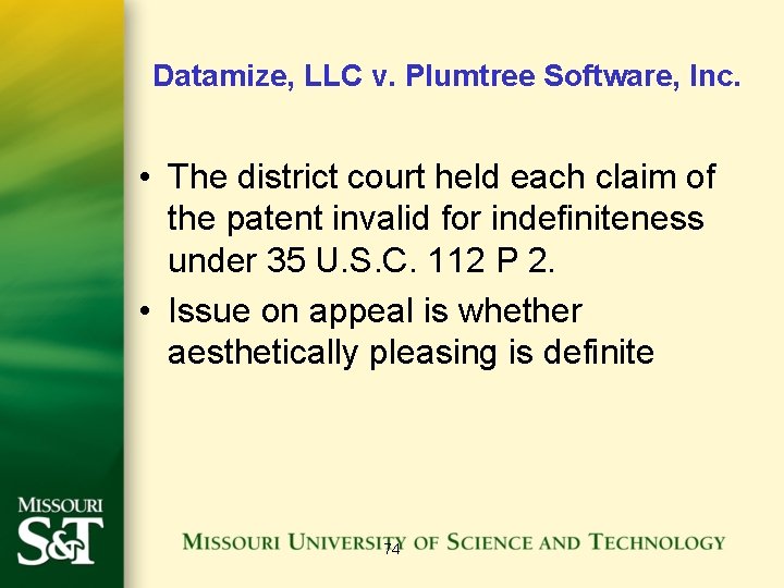 Datamize, LLC v. Plumtree Software, Inc. • The district court held each claim of