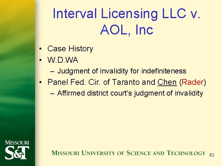 Interval Licensing LLC v. AOL, Inc • Case History • W. D. WA –