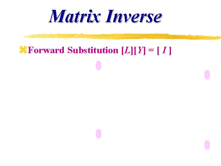 Matrix Inverse z. Forward Substitution [L][Y] = [ I ] 