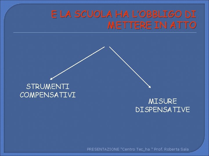 E LA SCUOLA HA L’OBBLIGO DI METTERE IN ATTO STRUMENTI COMPENSATIVI MISURE DISPENSATIVE PRESENTAZIONE