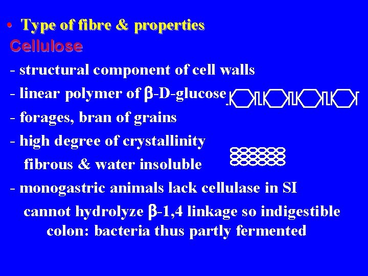  • Type of fibre & properties Cellulose - structural component of cell walls