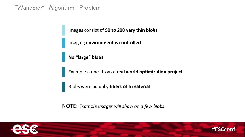 “Wanderer” Algorithm - Problem Images consist of 50 to 200 very thin blobs Imaging