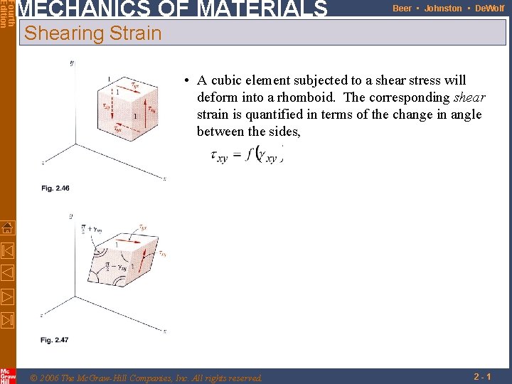 Fourth Edition MECHANICS OF MATERIALS Beer • Johnston • De. Wolf Shearing Strain •