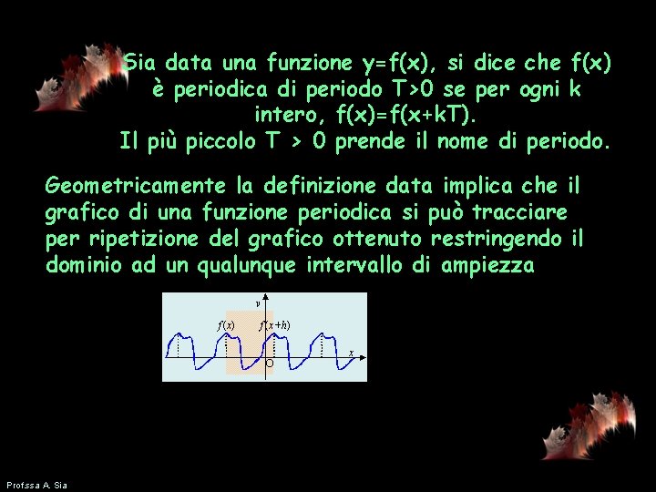 Sia data una funzione y=f(x), si dice che f(x) è periodica di periodo T>0