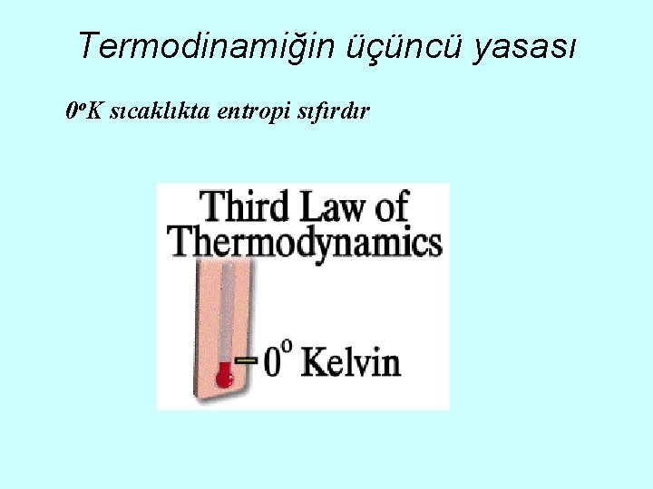 Termodinamiğin üçüncü yasası 0 o. K sıcaklıkta entropi sıfırdır 