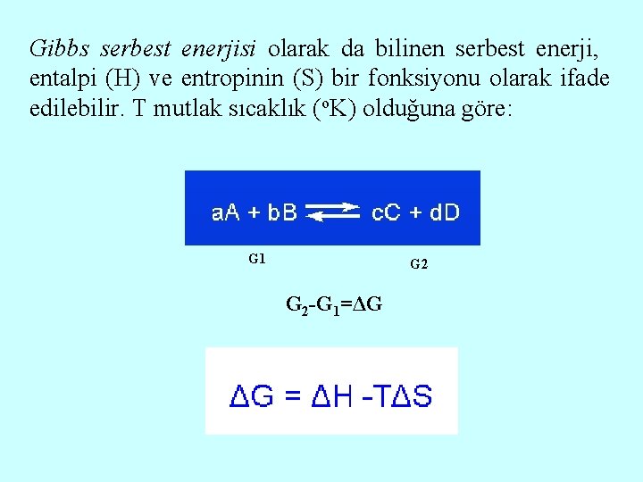 Gibbs serbest enerjisi olarak da bilinen serbest enerji, entalpi (H) ve entropinin (S) bir