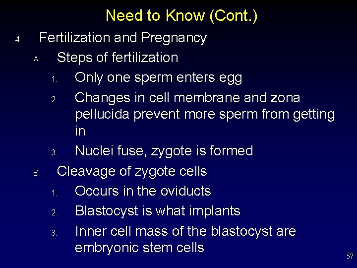 Need to Know (Cont. ) 4. Fertilization and Pregnancy A. Steps of fertilization 1.