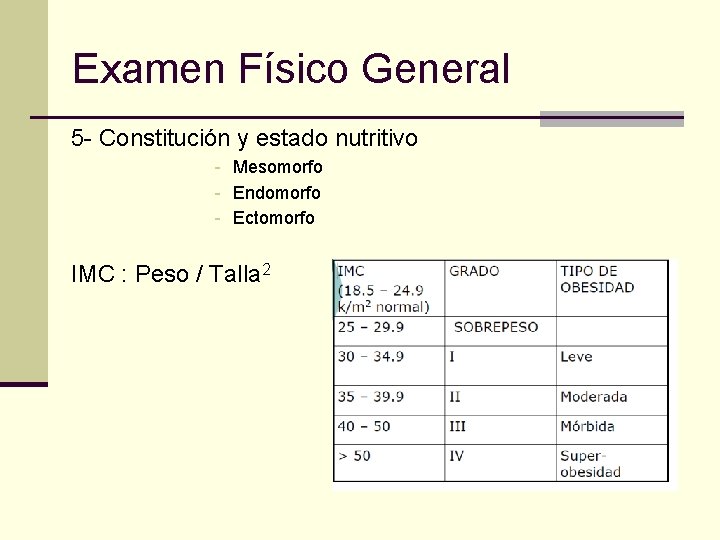 Examen Físico General 5 - Constitución y estado nutritivo - Mesomorfo - Endomorfo -