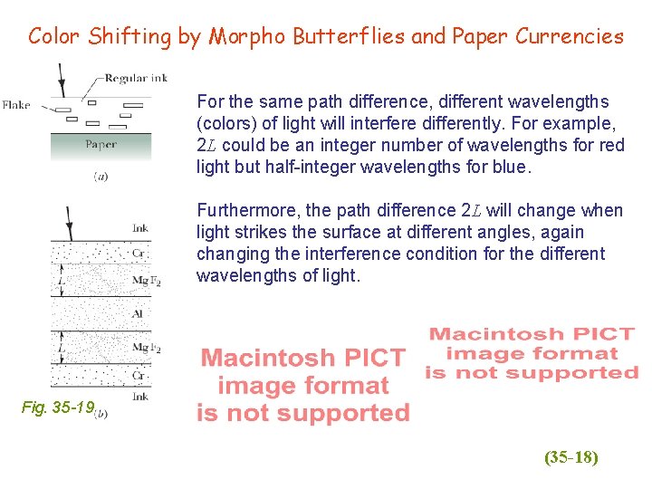 Color Shifting by Morpho Butterflies and Paper Currencies For the same path difference, different