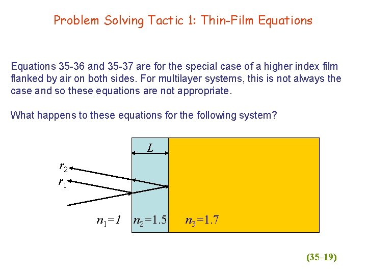 Problem Solving Tactic 1: Thin-Film Equations 35 -36 and 35 -37 are for the