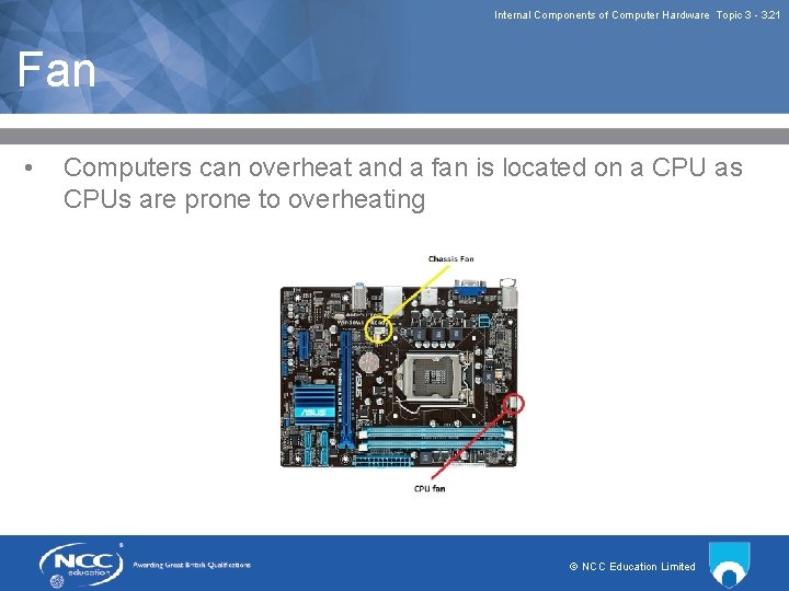 Internal Components of Computer Hardware Topic 3 3. 21 Fan • Computers can overheat