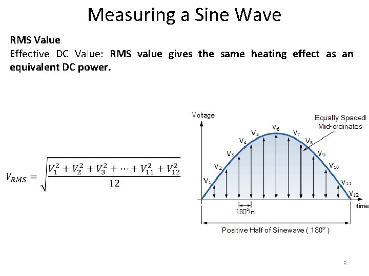 Measuring a Sine Wave RMS Value Effective DC Value: RMS value gives the same