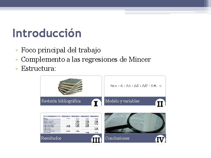 Introducción • Foco principal del trabajo • Complemento a las regresiones de Mincer •