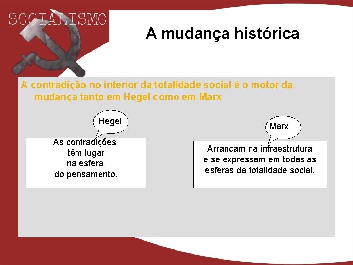 A mudança histórica A contradição no interior da totalidade social é o motor da