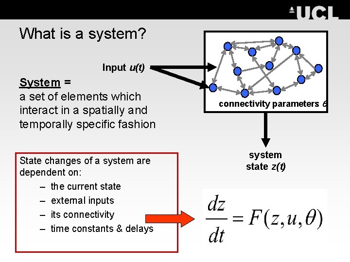 What is a system? Input u(t) System = a set of elements which interact