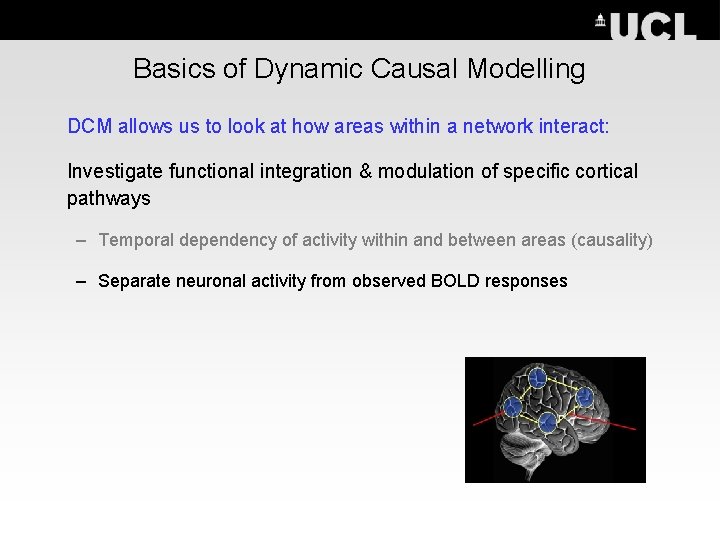 Basics of Dynamic Causal Modelling DCM allows us to look at how areas within