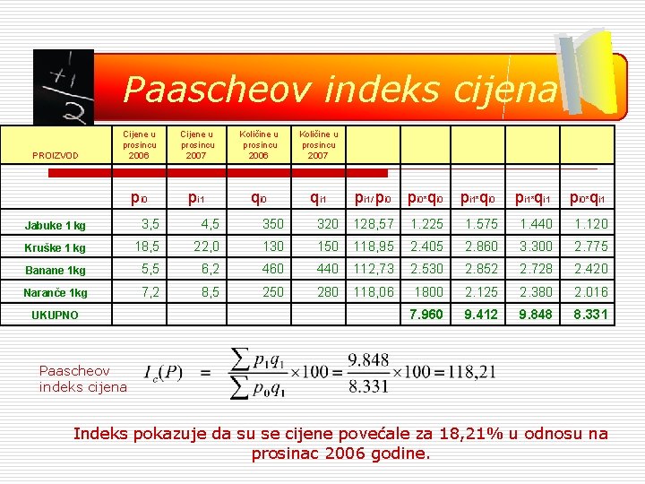 Paascheov indeks cijena PROIZVOD Cijene u prosincu 2006 Cijene u prosincu 2007 Količine u