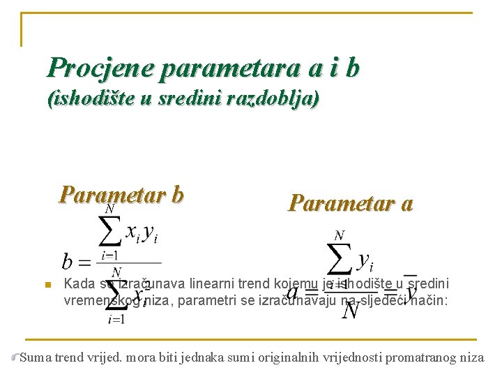 Procjene parametara a i b (ishodište u sredini razdoblja) Parametar b n Parametar a