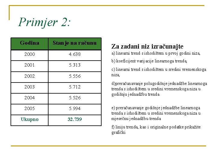 Primjer 2: Godina Stanje na računu 2000 4. 638 2001 5. 313 2002 5.