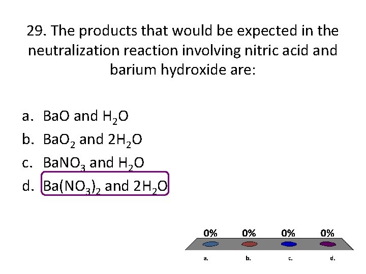29. The products that would be expected in the neutralization reaction involving nitric acid 29. The products that would be expected in the neutralization reaction involving nitric acid