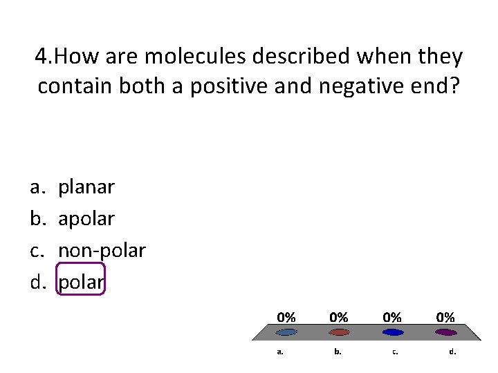 4. How are molecules described when they contain both a positive and negative end? 4. How are molecules described when they contain both a positive and negative end?