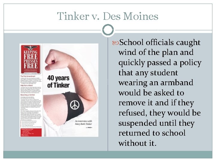 Tinker v. Des Moines School officials caught wind of the plan and quickly passed