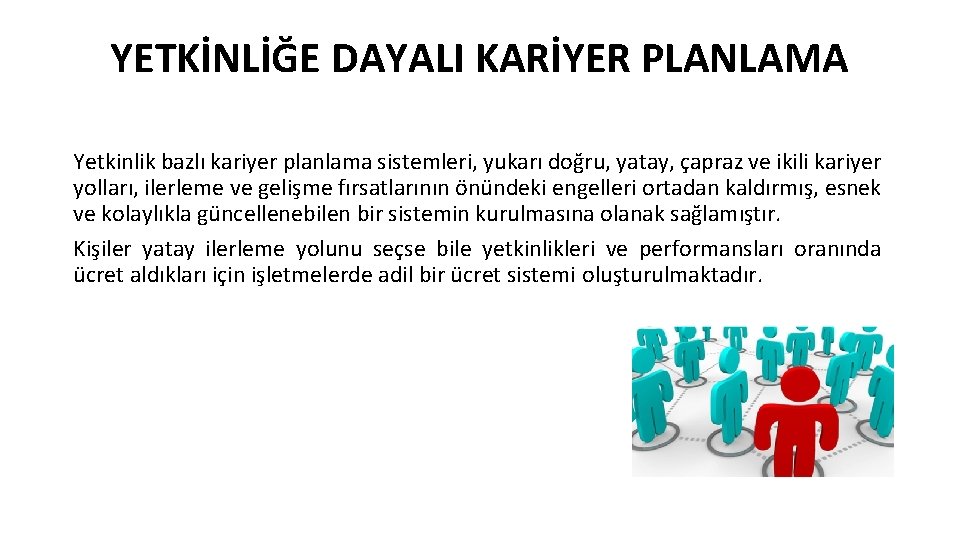 YETKİNLİĞE DAYALI KARİYER PLANLAMA Yetkinlik bazlı kariyer planlama sistemleri, yukarı doğru, yatay, çapraz ve