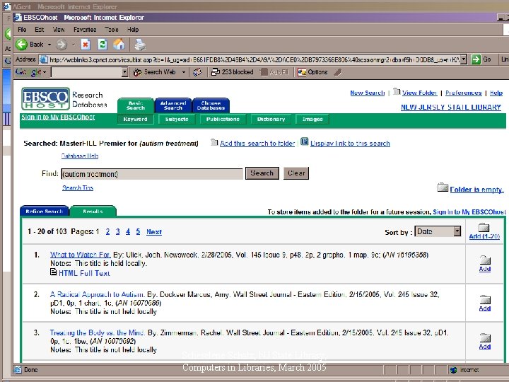 Scherelene Schatz, NJ State Library, Computers in Libraries, March 2005 