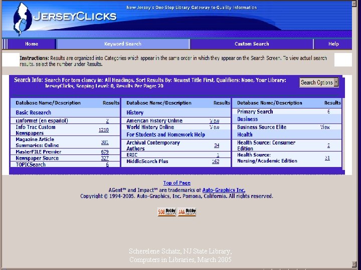 Scherelene Schatz, NJ State Library, Computers in Libraries, March 2005 