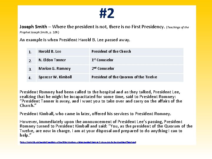 #2 Joseph Smith – Where the president is not, there is no First Presidency. #2 Joseph Smith – Where the president is not, there is no First Presidency.