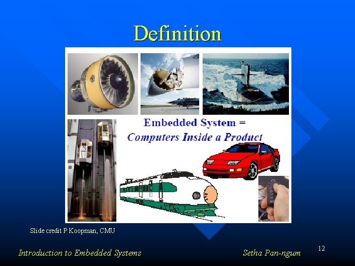 Definition Slide credit P Koopman, CMU Introduction to Embedded Systems Setha Pan-ngum 12 