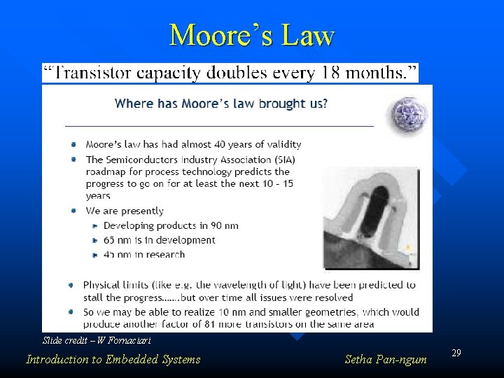 Moore’s Law Slide credit – W Fornaciari Introduction to Embedded Systems Setha Pan-ngum 29