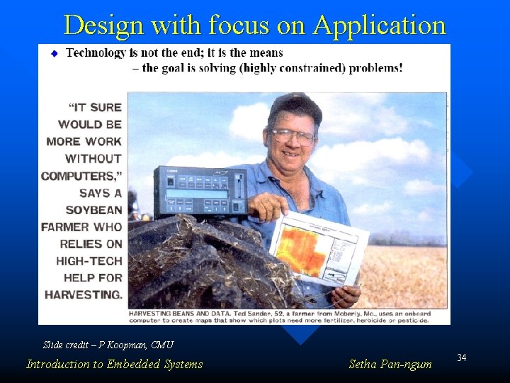 Design with focus on Application Slide credit – P Koopman, CMU Introduction to Embedded