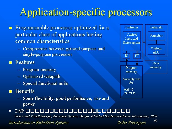Application-specific processors n Programmable processor optimized for a particular class of applications having common
