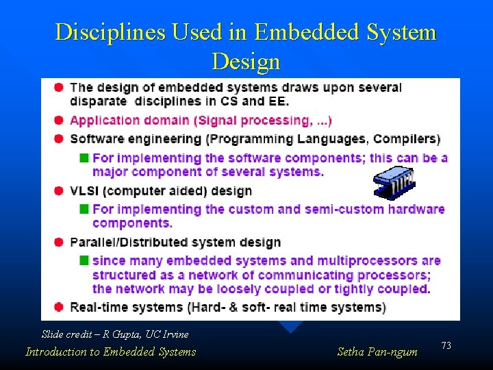 Disciplines Used in Embedded System Design Slide credit – R Gupta, UC Irvine Introduction
