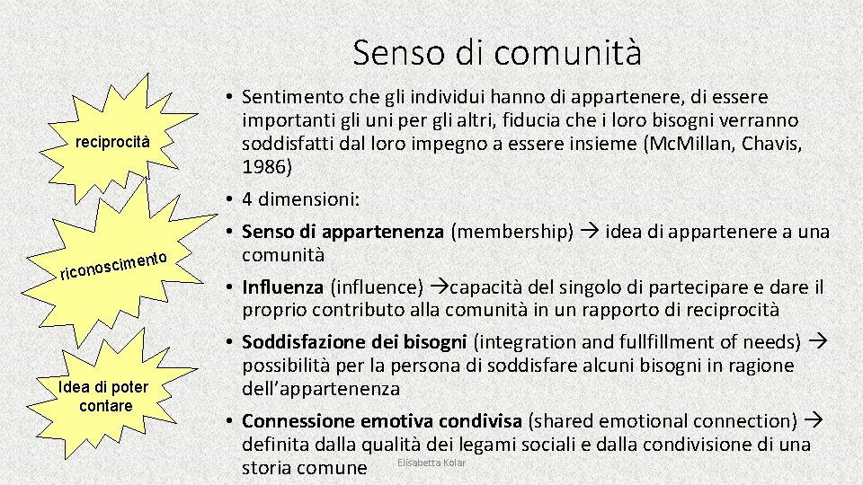 Senso di comunità reciprocità to en m i c s o n rico Idea