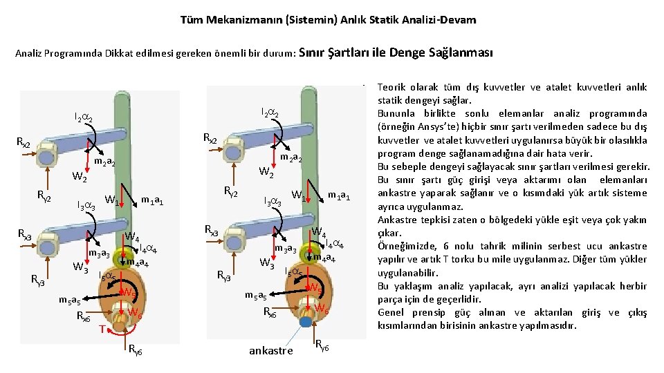 Tüm Mekanizmanın (Sistemin) Anlık Statik Analizi-Devam Analiz Programında Dikkat edilmesi gereken önemli bir durum: