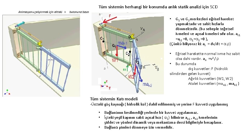 Tüm sistemin herhangi bir konumda anlık statik analizi için SCD Animasyonu çalıştırmak için alttaki