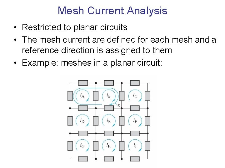 Mesh Current Analysis • Restricted to planar circuits • The mesh current are defined