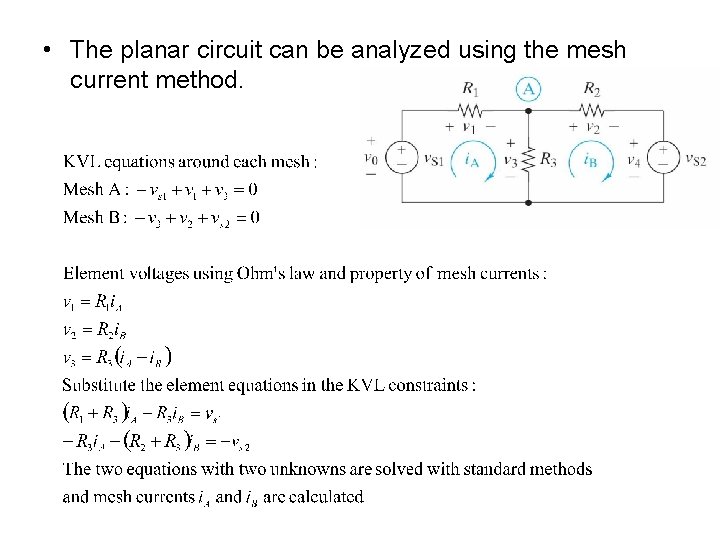  • The planar circuit can be analyzed using the mesh current method. 