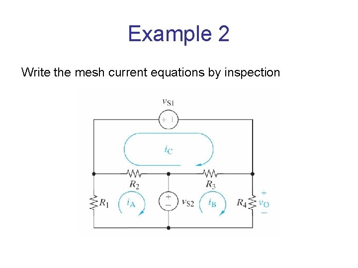 Example 2 Write the mesh current equations by inspection 