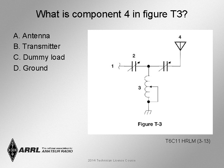 What is component 4 in figure T 3? A. Antenna B. Transmitter C. Dummy