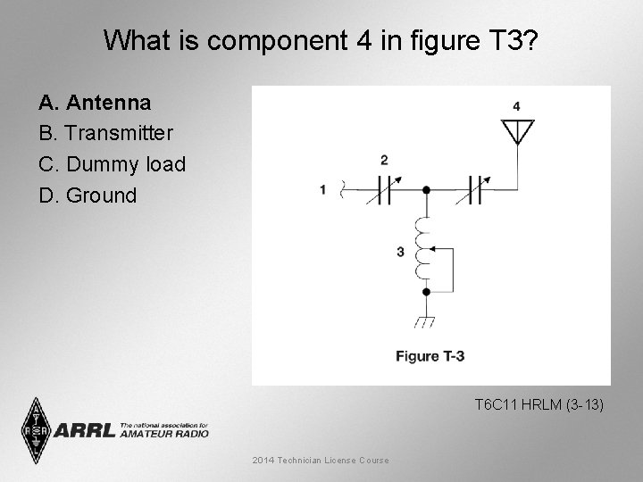 What is component 4 in figure T 3? A. Antenna B. Transmitter C. Dummy