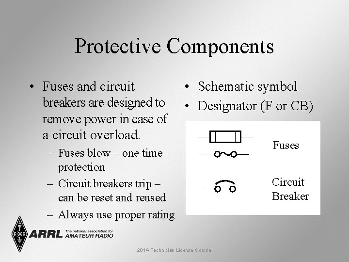 Protective Components • Fuses and circuit breakers are designed to remove power in case