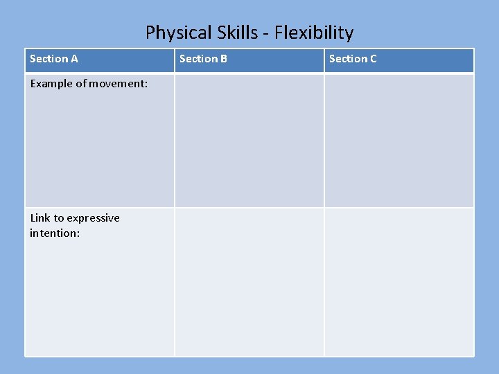 Physical Skills - Flexibility Section A Example of movement: Link to expressive intention: Section