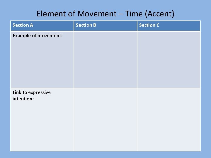 Element of Movement – Time (Accent) Section A Example of movement: Link to expressive