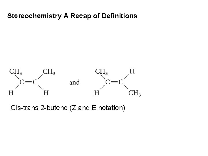 Stereochemistry A Recap of Definitions Cis-trans 2 -butene (Z and E notation) 