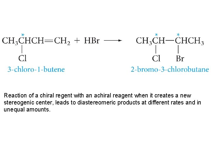 Reaction of a chiral regent with an achiral reagent when it creates a new