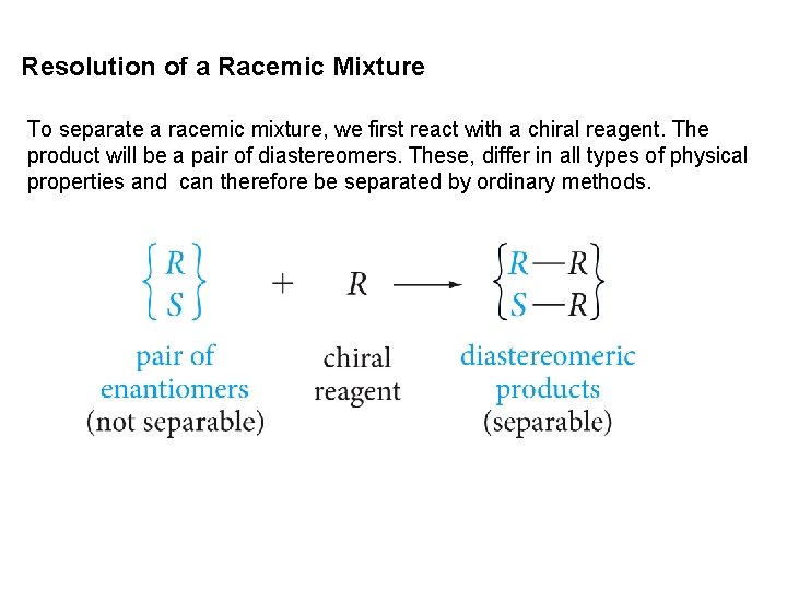 Resolution of a Racemic Mixture To separate a racemic mixture, we first react with